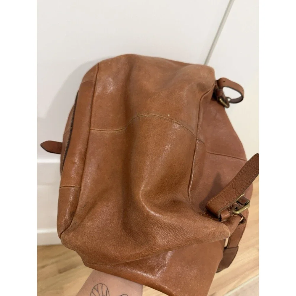 Madewell Brown Leather Lined Drawstring Backpack Buckle Flap Pocket